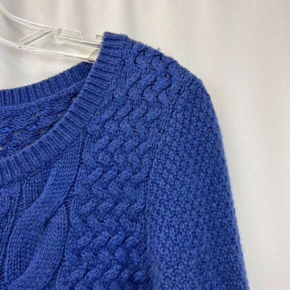 Loft Womens Pullover Sweater Blue Long Sleeve Scoop Neck Cable Knit Textured M - Picture 8 of 11